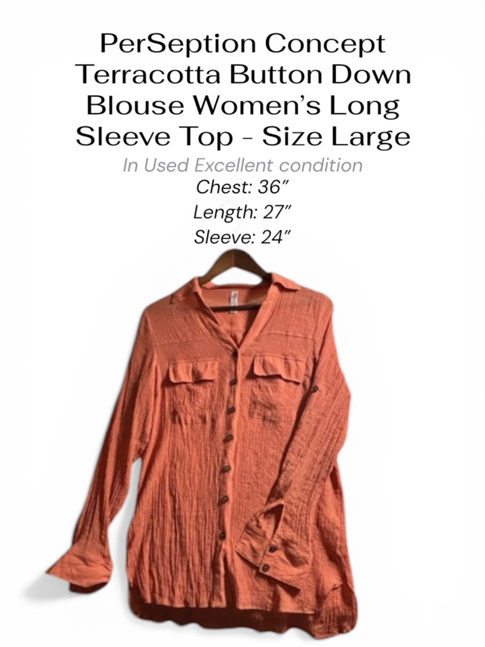 PerSeption Concept Terracotta Button Down Blouse Women’s Large Long Sleeve Top